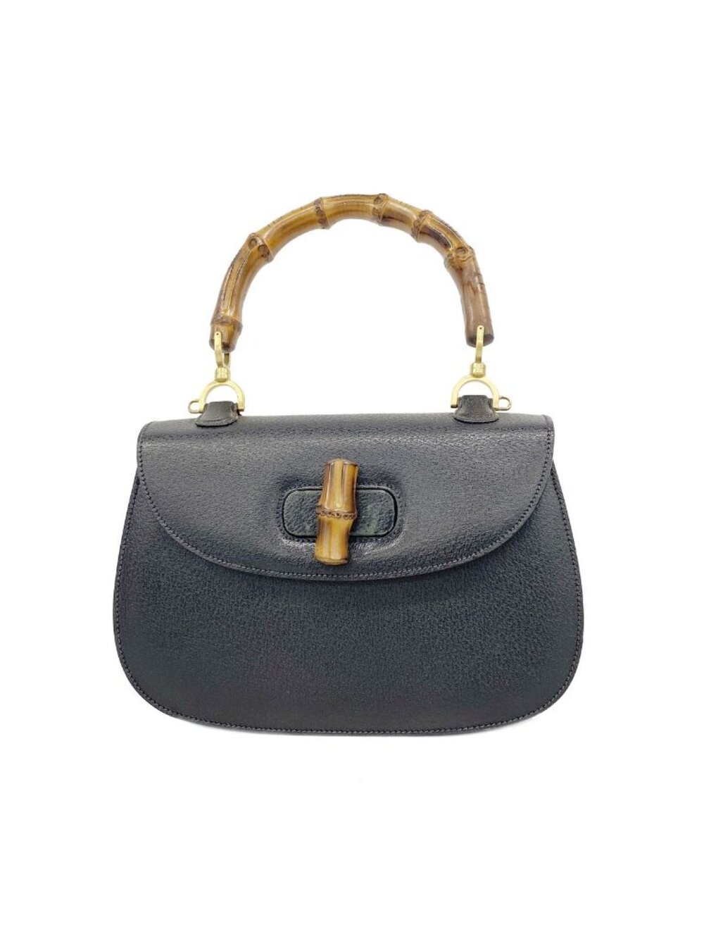 Gucci Handbag Bamboo Leather Black Gold
